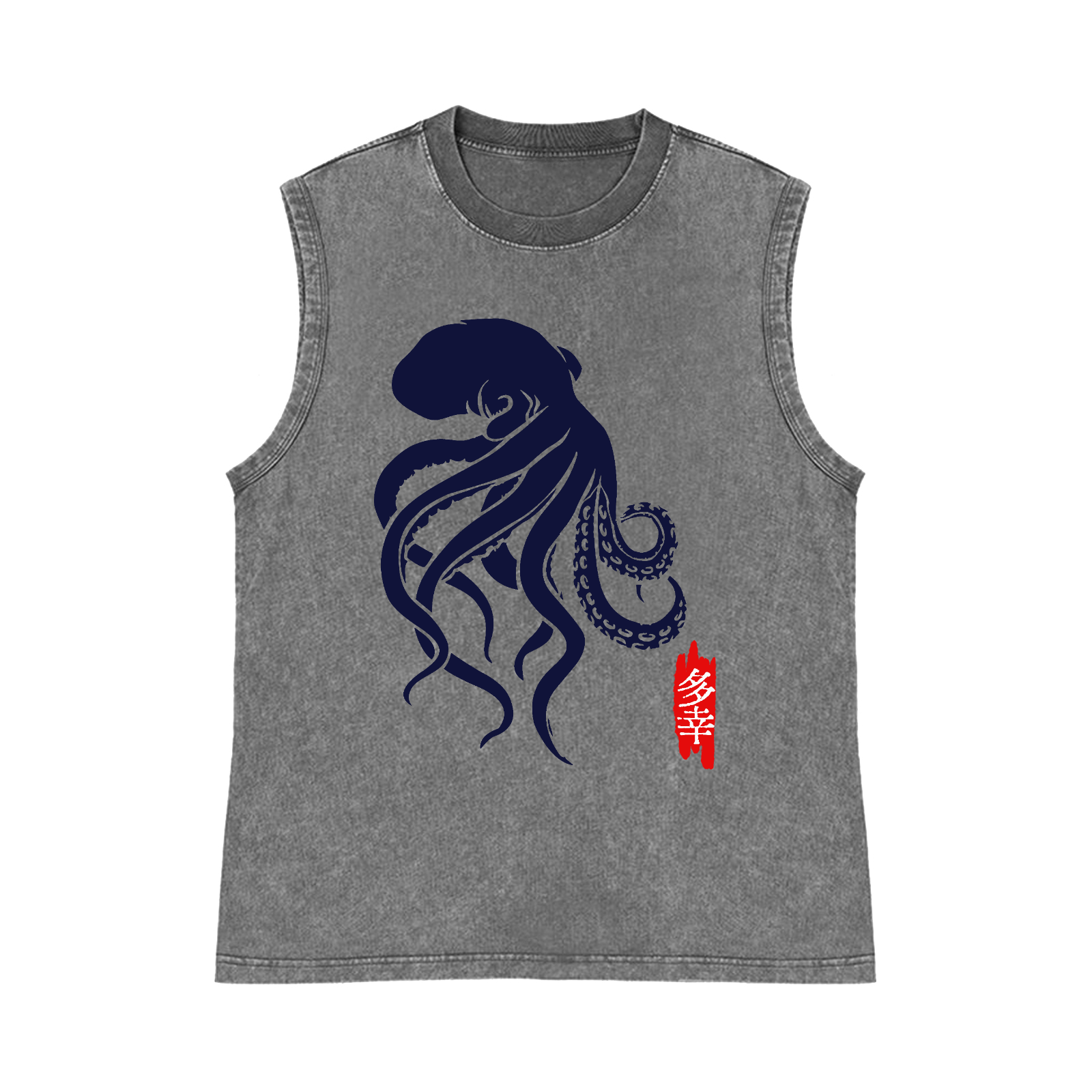 Octopus Pure Cotton Wash-Dyed Sleeveless Tank Top