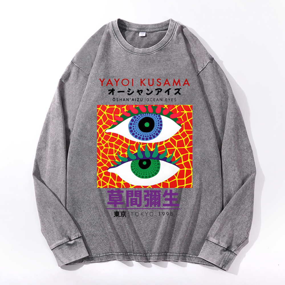 Yayoi Kusama Vintage Cotton Wash Crewneck Long-Sleeve T-Shirt