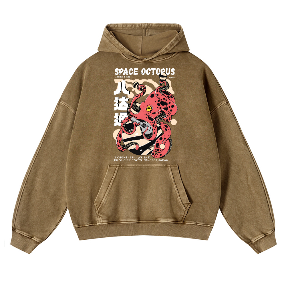 Space Octopus Vintage Washed Thick Cotton Hoodie