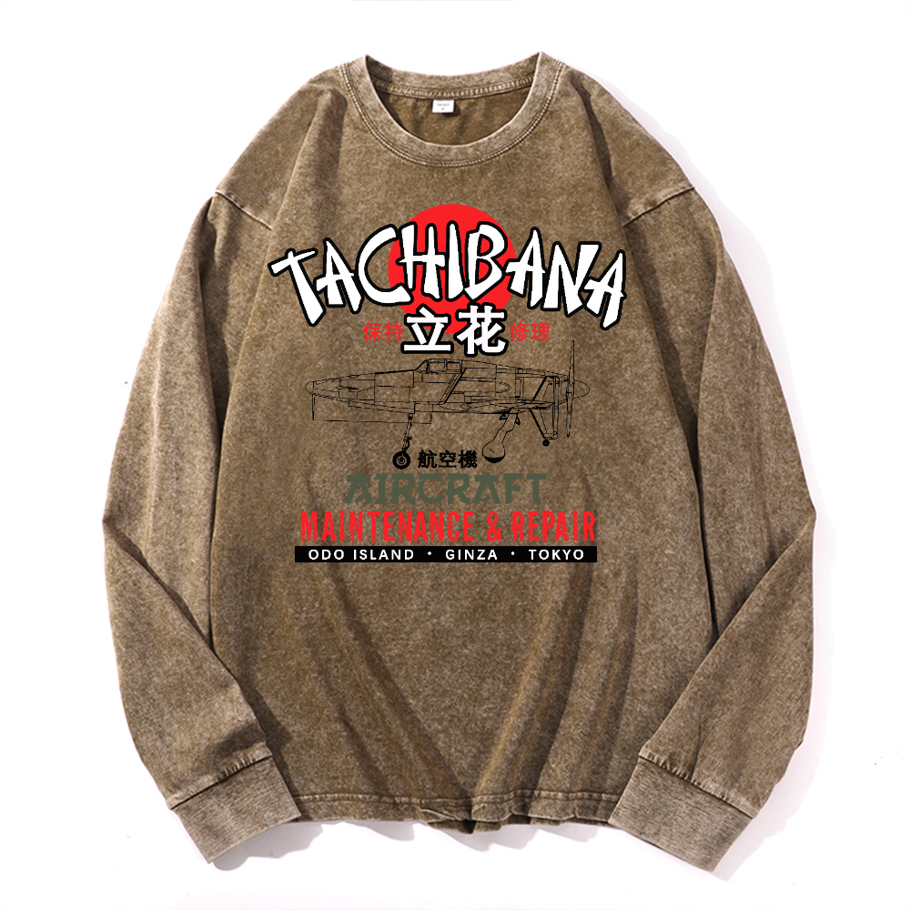Tachibana Aircraft Vintage Cotton Wash Long-sleeve T-shirt
