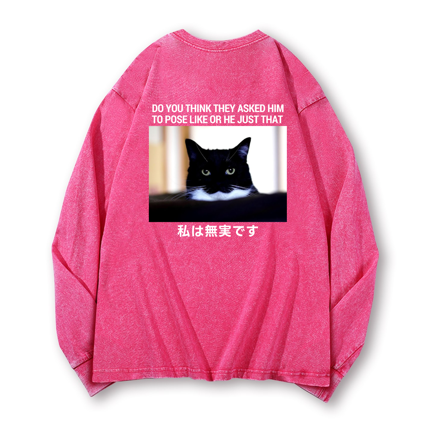 Cat Vintage Washed Cotton Back Art Long-sleeve T-shirt