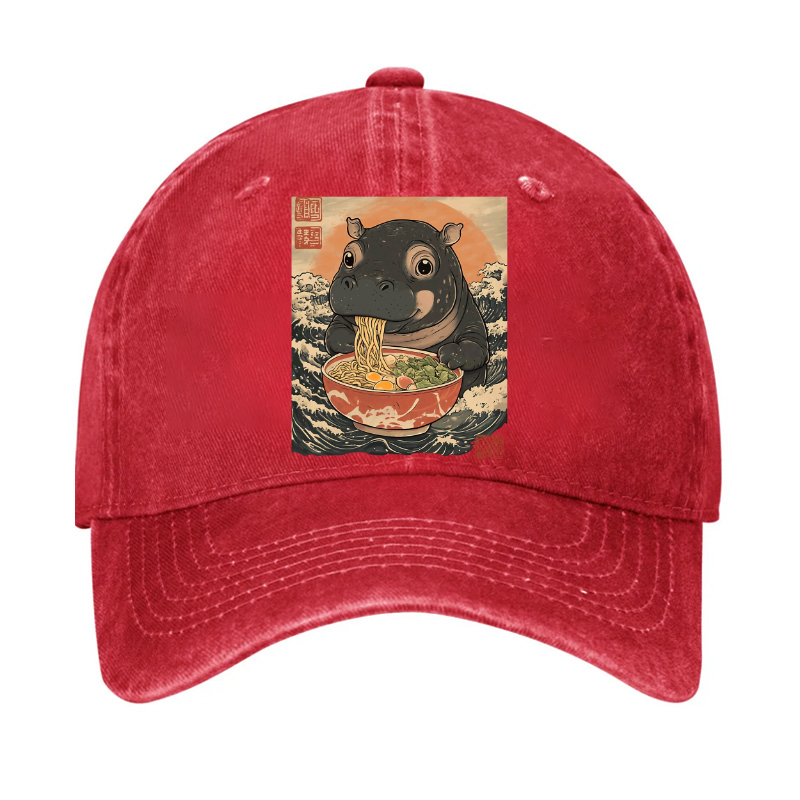 Ramen Hippo Ukiyoe Wave Vintage Cotton Cap