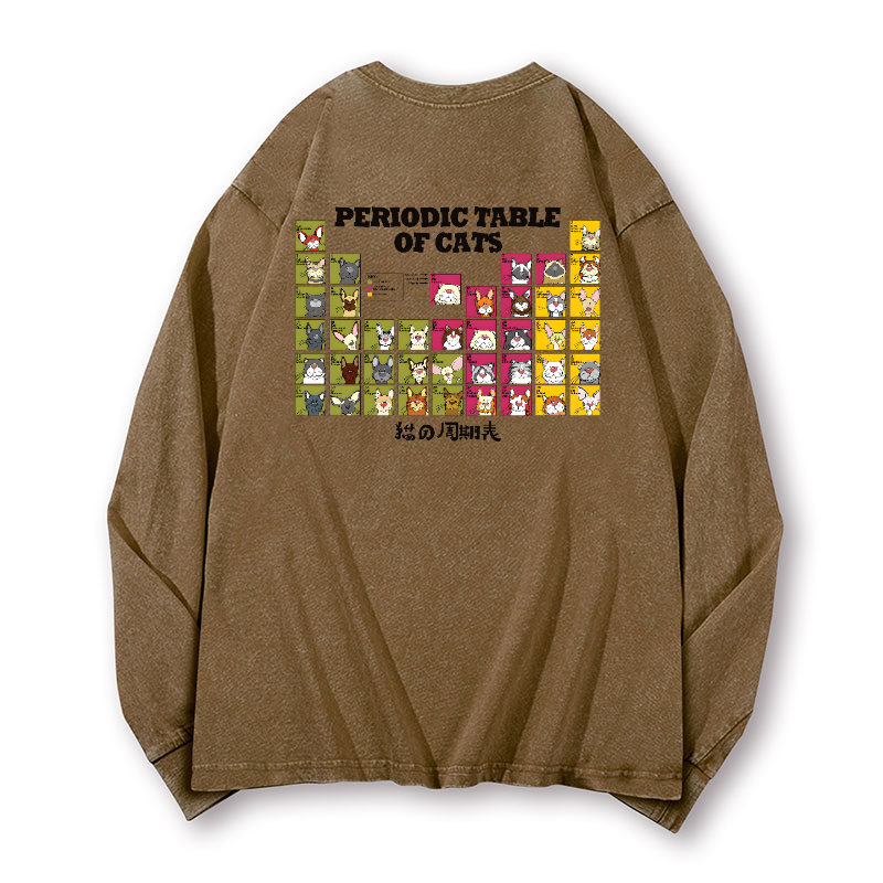 Periodic Table of Cats Vintage Washed Cotton Back Art Long-sleeve T-shirt