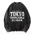 Tokyo Shinjuku Vintage Cotton Wash Crewneck Long-Sleeve T-Shirt