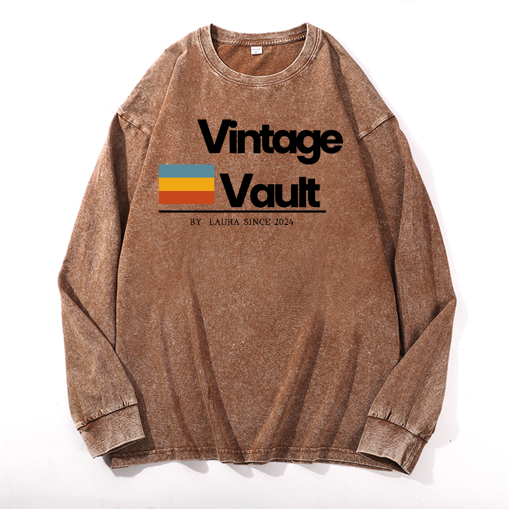 Vintage Vault Vintage Cotton Wash Crewneck Long-Sleeve T-Shirt