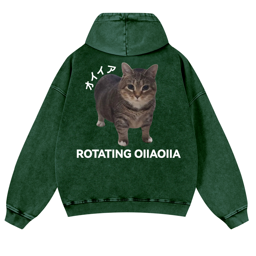 OIIA Cat Vintage Washed Cotton Back Art Hoodie