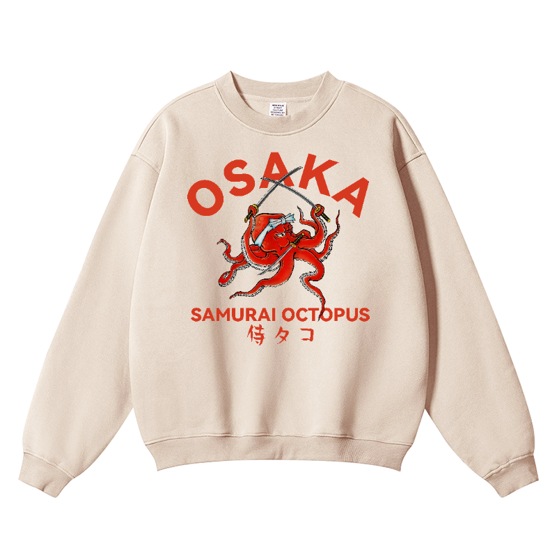 Samurai Octopus Vintage Cotton Blend Crewneck Sweatshirt