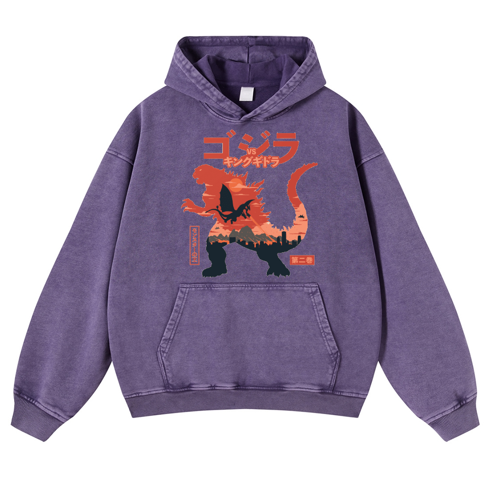 Kaiju vs. King Ghidorah Showdown Vintage Washed Thick Cotton Hoodie