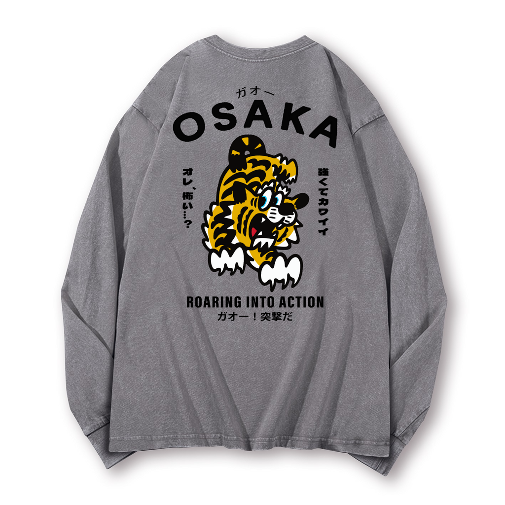 Osaka Tiger Vintage Washed Cotton Back Art Long-sleeve T-shirt