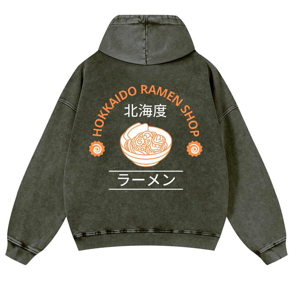 Hokkaido Ramen Shop Vintage Washed Cotton Back Art Hoodie