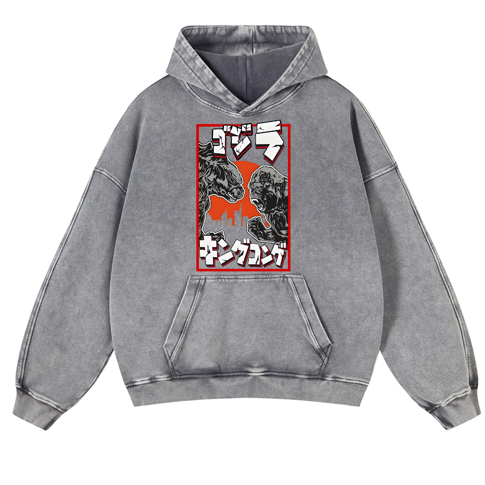 Kaiju VS King Kong Vintage Washed Thick Cotton Hoodie