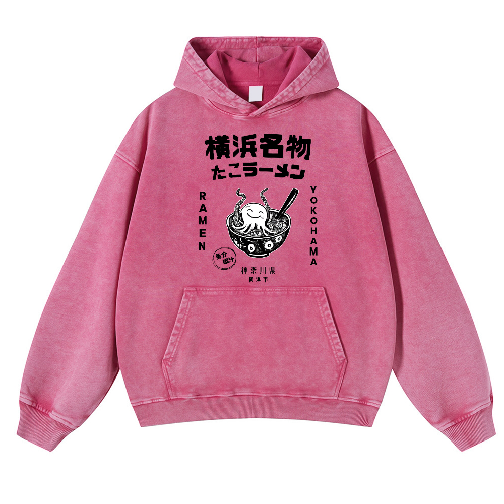 Yokohama Ramen Octopus Vintage Washed Thick Cotton Hoodie