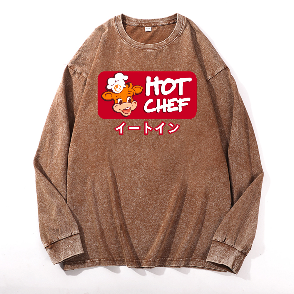 Hot Chef Vintage Cotton Wash Crewneck Long-Sleeve T-Shirt