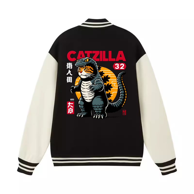 Cat Kaiju Catzilla Vintage Cotton Varsity Jacket
