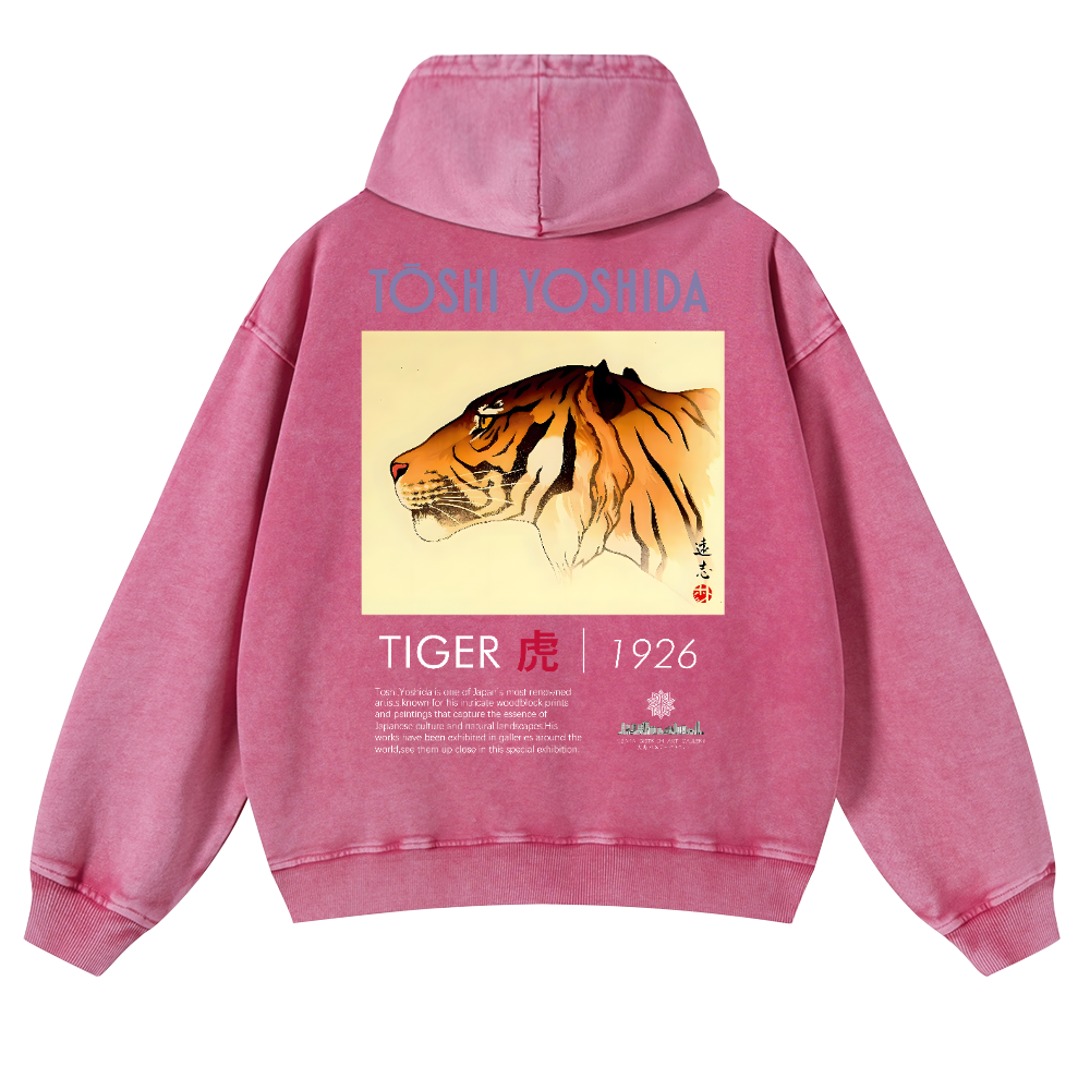 Toshi Yoshida Tiger Vintage Washed Cotton Back Art Hoodie