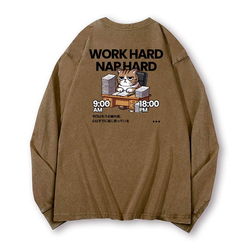 Cat Vintage Washed Cotton Back Art Long-sleeve T-shirt