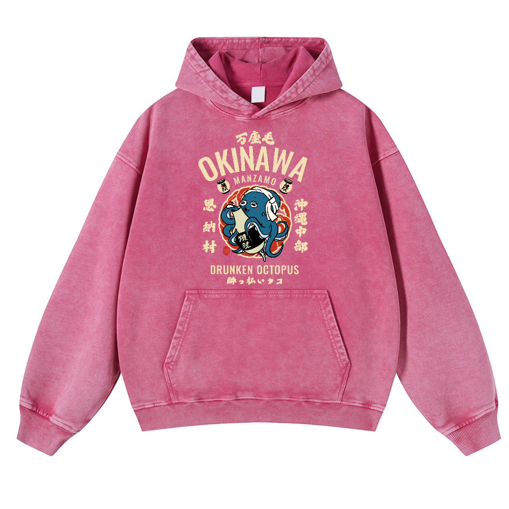 Okinawa Manzamo Drunken Octopus Vintage Washed Thick Cotton Hoodie