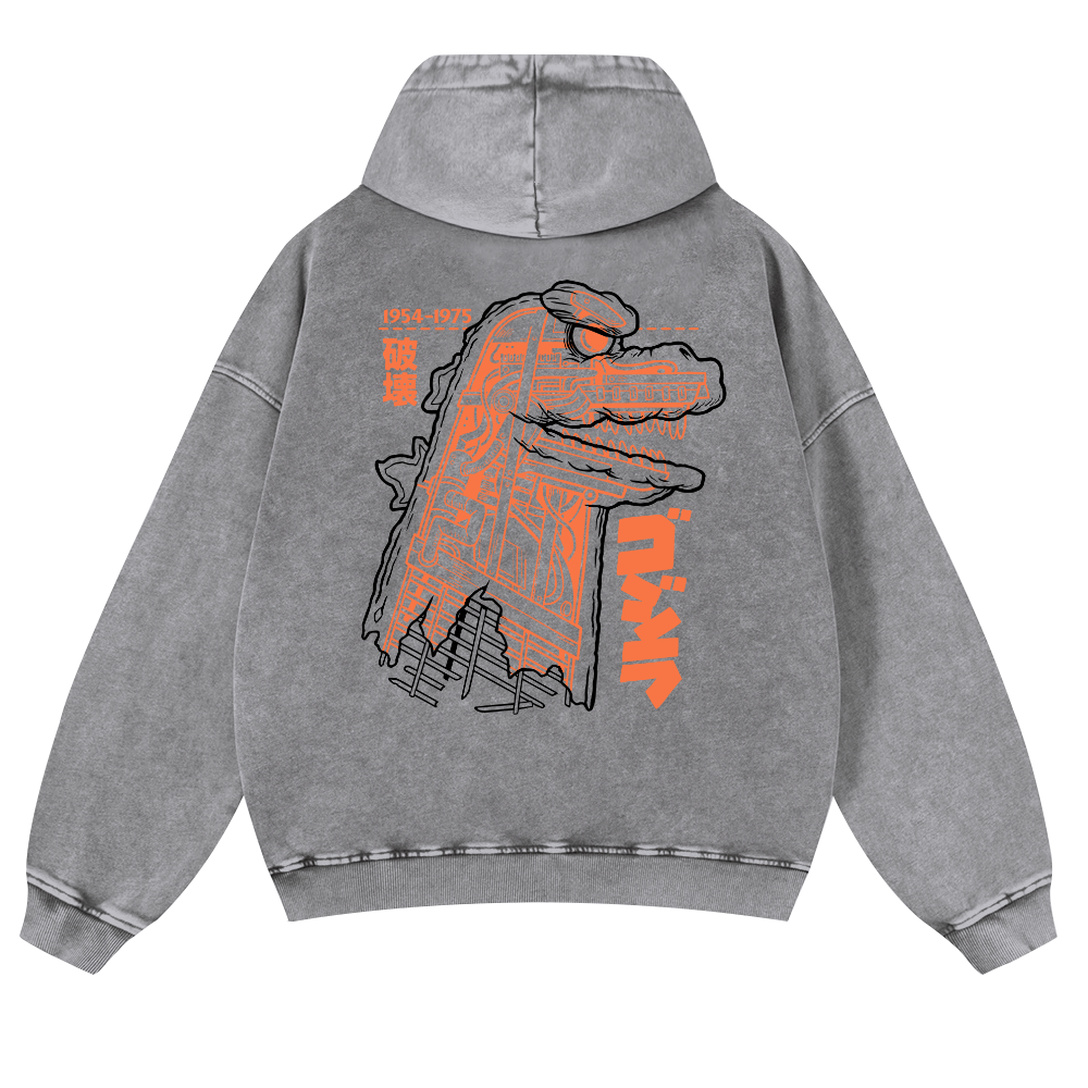 Kaiju Vintage Washed Cotton Back Art Hoodie