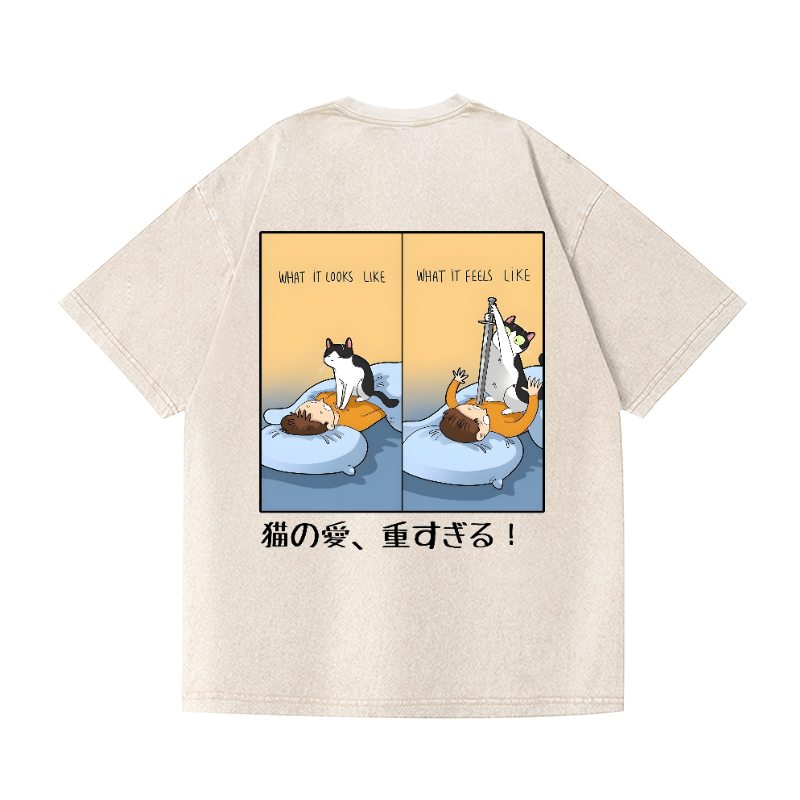 Cat Vintage Wash Japanese Design Back Art T-Shirt