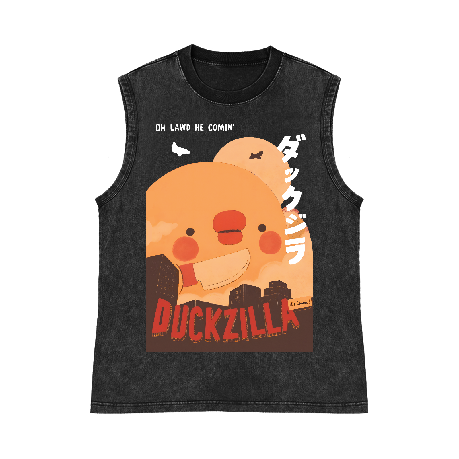 Duck Kaiju Pure Cotton Wash-Dyed Sleeveless Tank Top
