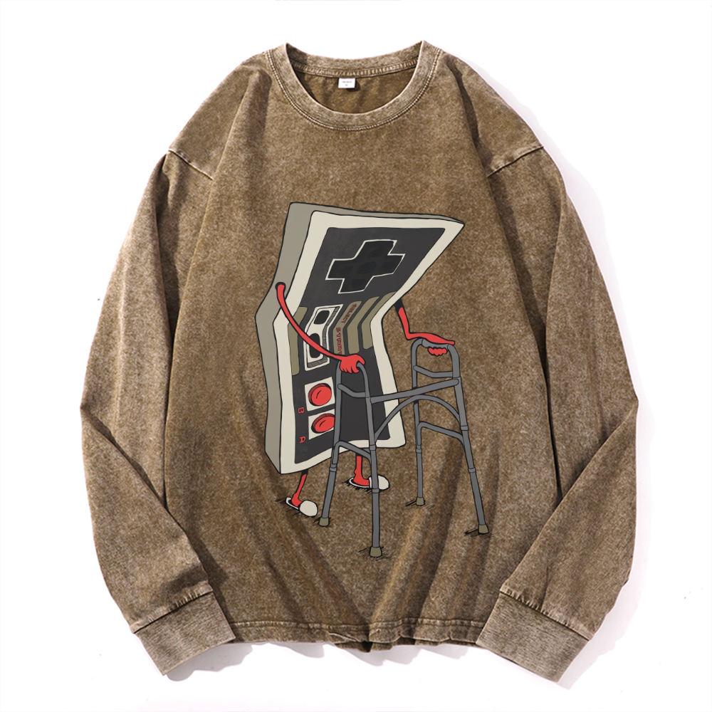 Vintage Cotton Wash Crewneck Long-Sleeve T-Shirt
