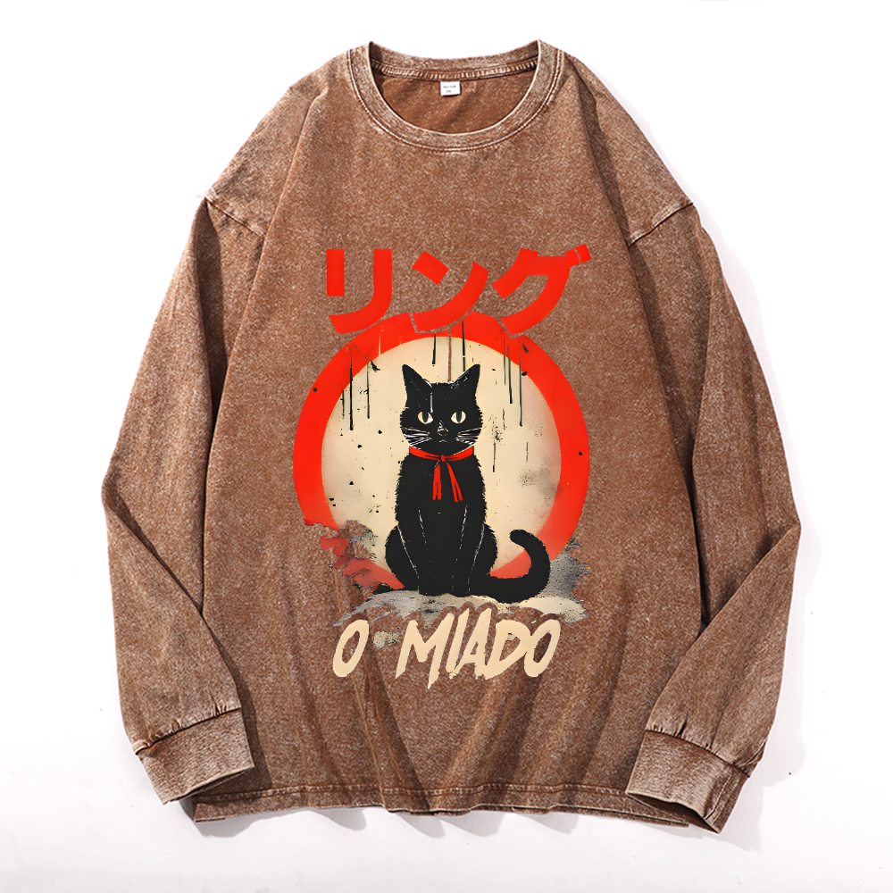 Vintage Cotton Wash Crewneck Long-Sleeve T-Shirt