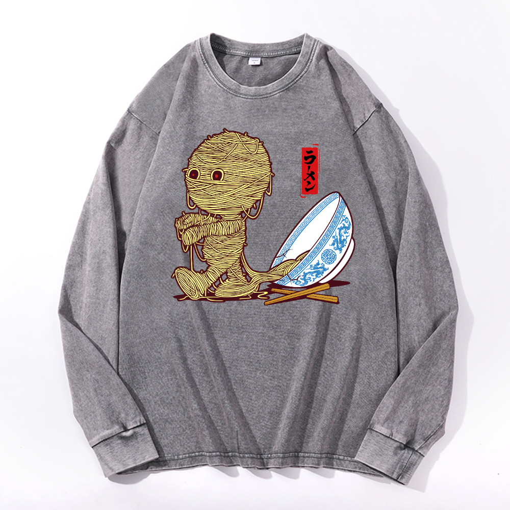 Ramen Yummy Vintage Cotton Wash Crewneck Long-Sleeve T-Shirt