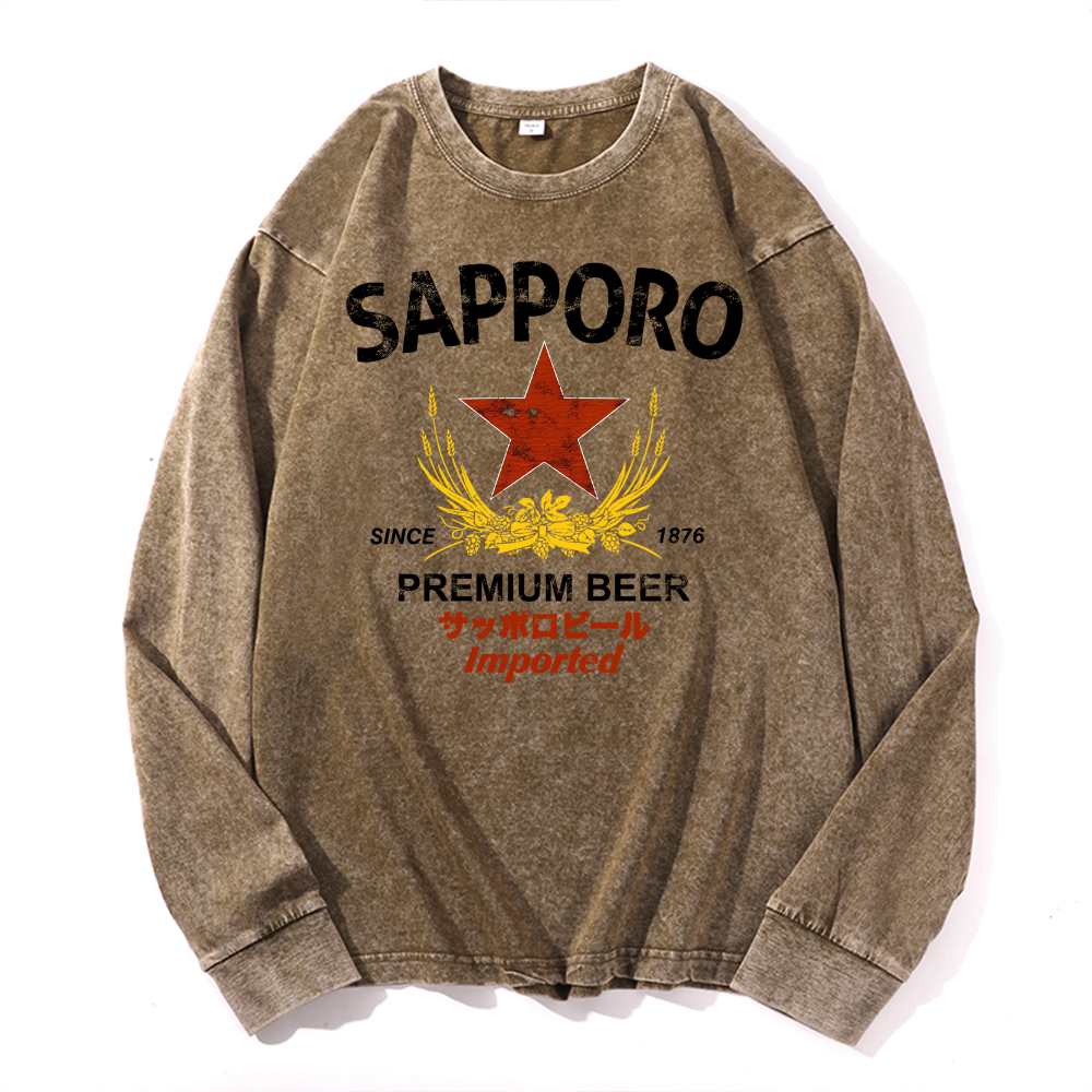 Sapporo Beer Vintage Cotton Wash Long-sleeve T-shirt