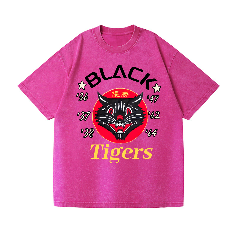 Black Cat Vintage Wash Japanese Design T-Shirt