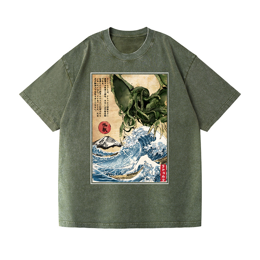 Octopus Ukiyoe Vintage Wash Japanese Design T-Shirt