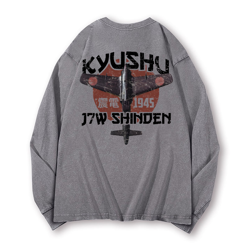 Kyushu J7W Shinden Fighter Vintage Washed Cotton Back Art Long-sleeve T-shirt
