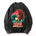 Kaiju Wave Vintage Cotton Wash Crewneck Long-Sleeve T-Shirt