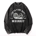 Mini Fire Truck Vintage Cotton Wash Long-sleeve T-shirt