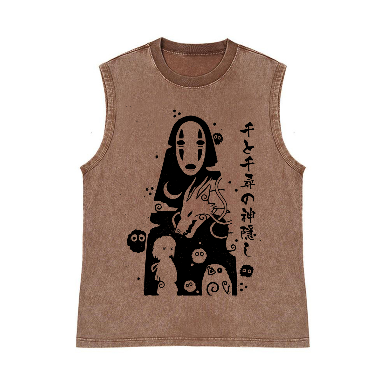 Ghibli No Face Kaonashi Pure Cotton Wash-Dyed Sleeveless Tank Top