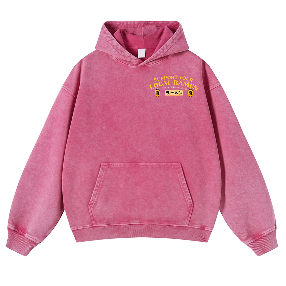 Ramen Lucky Cat Vintage Washed Cotton Back Art Hoodie