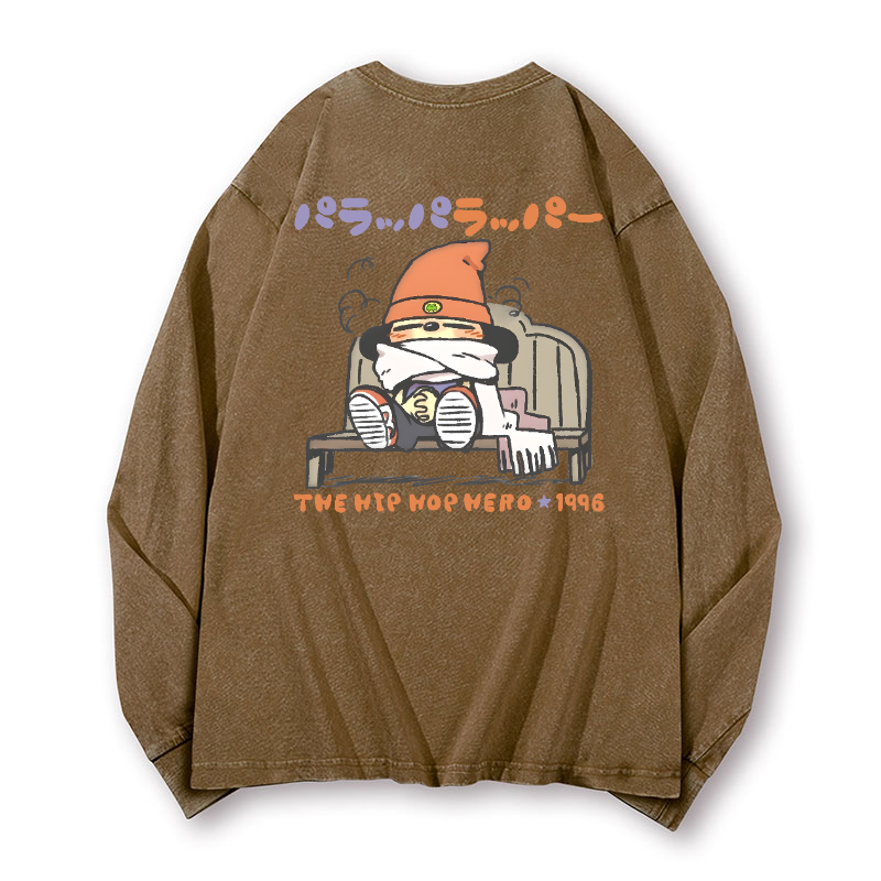 PaRappa the Rapper Vintage Washed Cotton Back Art Long-sleeve T-shirt