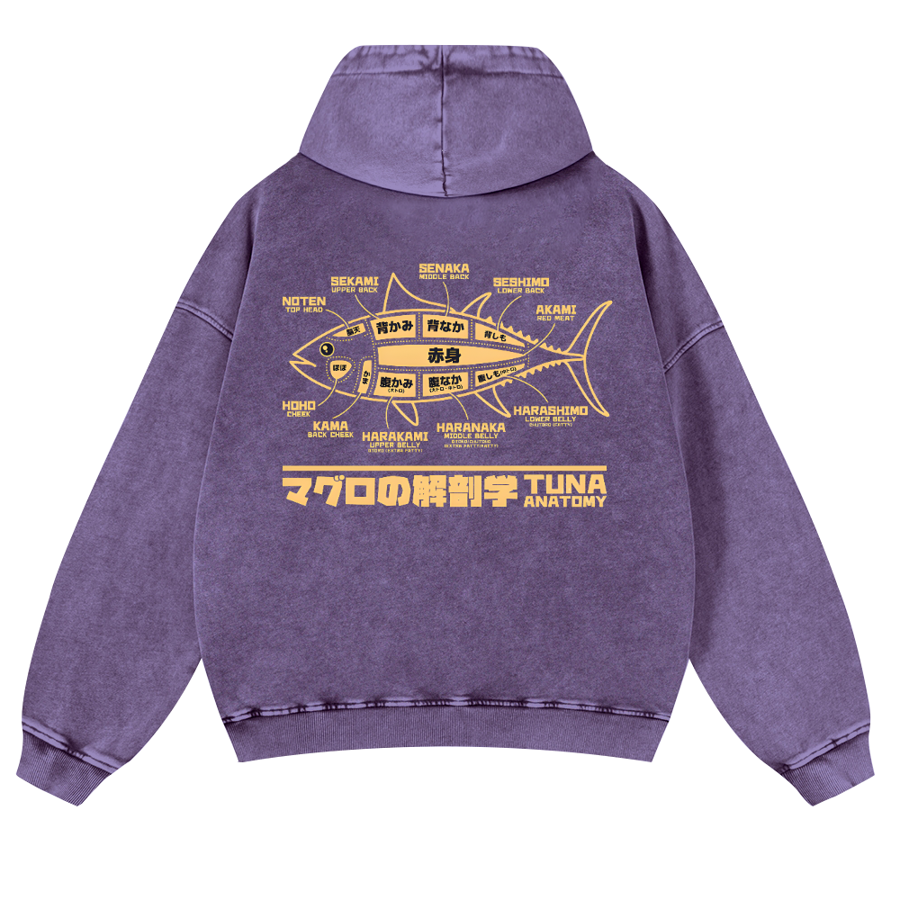 Fish Vintage Washed Cotton Back Art Hoodie