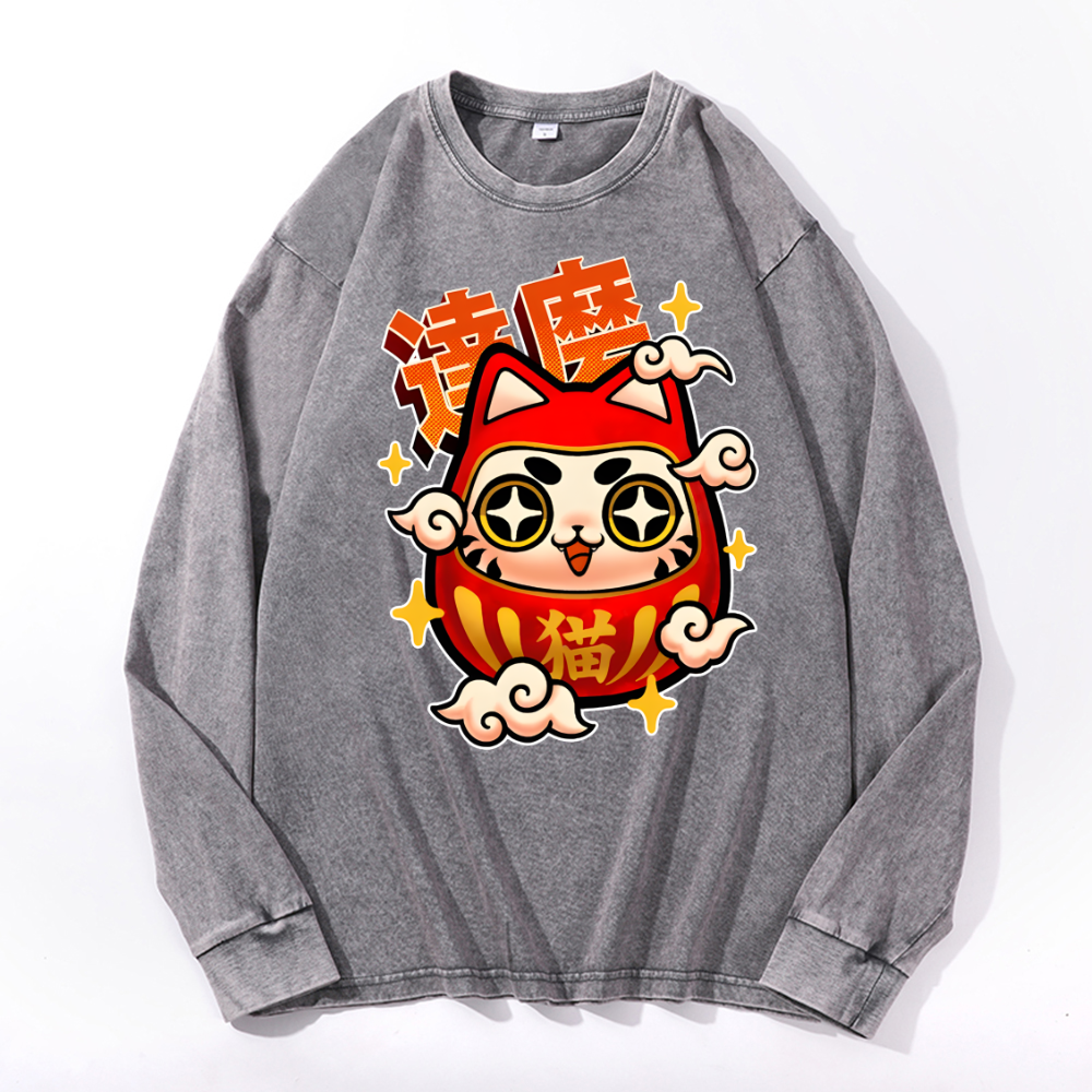 Daruma Vintage Cotton Wash Crewneck Long-Sleeve T-Shirt