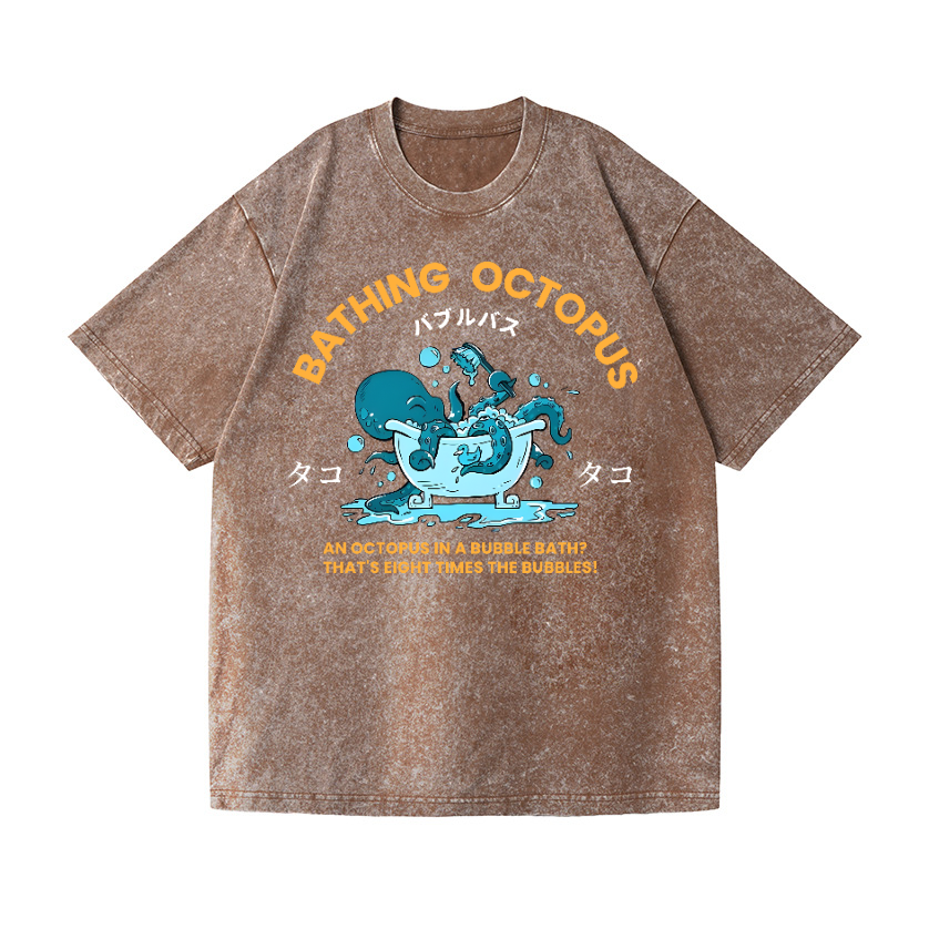 Bubble Bath Octopus Vintage Wash Japanese Design T-Shirt