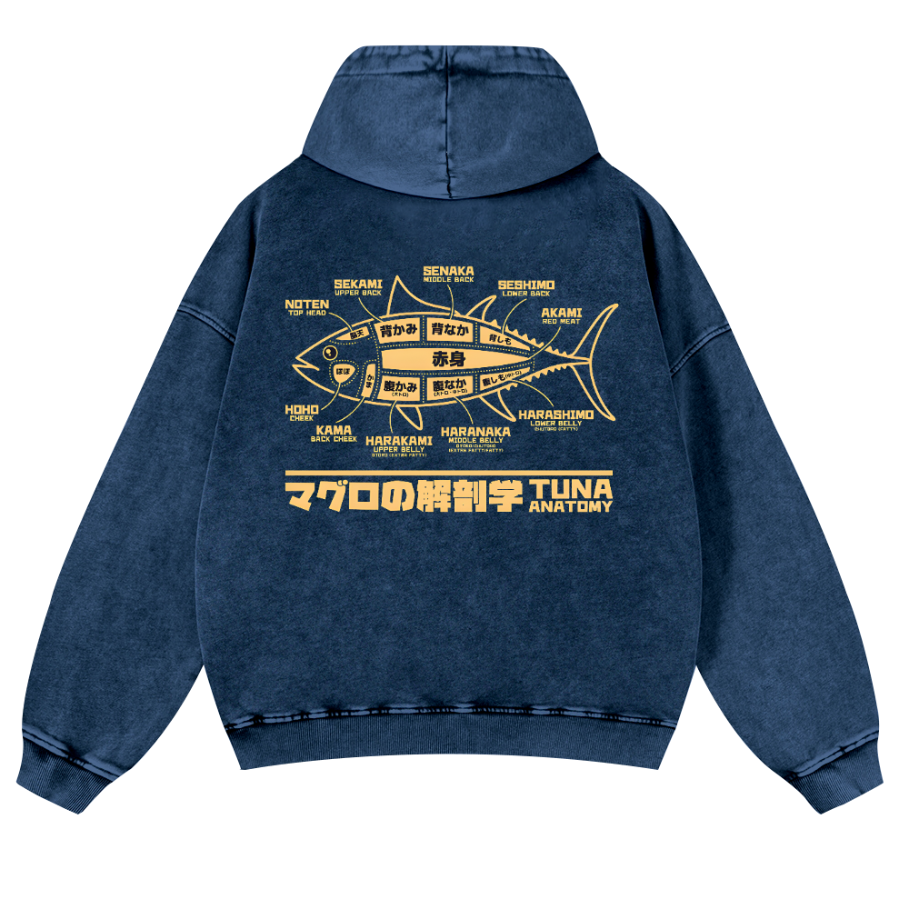 Fish Vintage Washed Cotton Back Art Hoodie