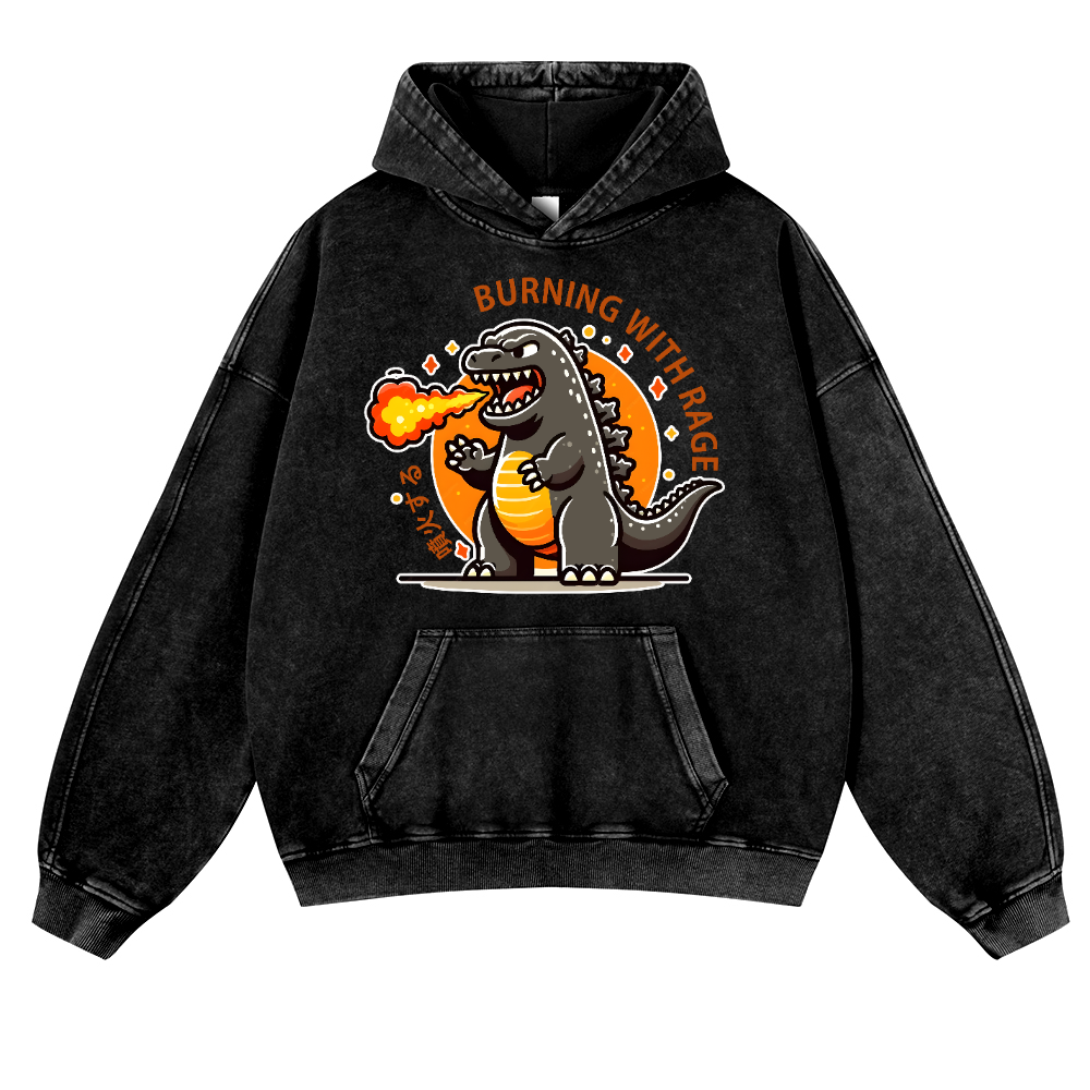 Burning Kaiju Vintage Washed Thick Cotton Hoodie