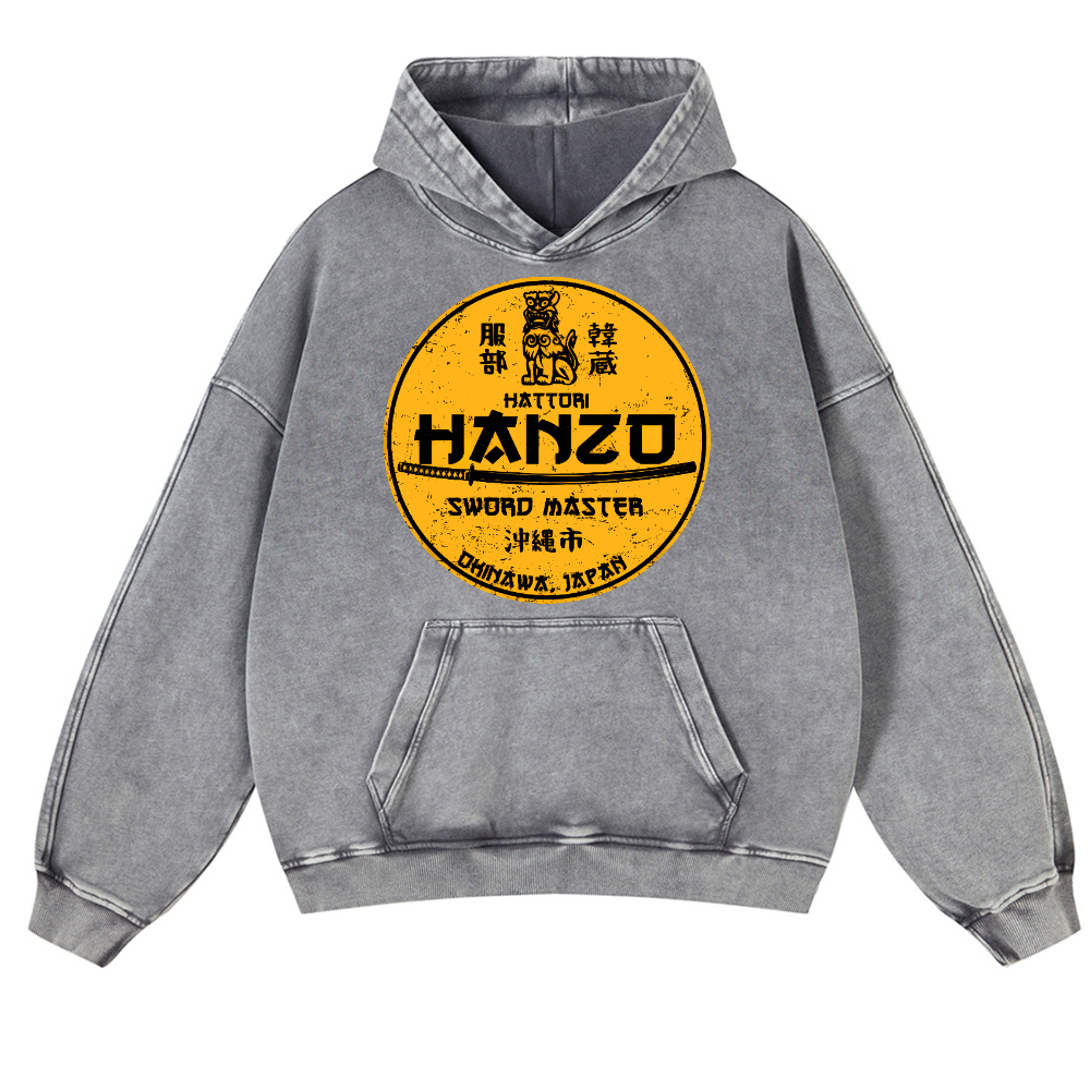 Hattori Hanzo Komainu Okinawa Japan Design Vintage Washed Thick Cotton Hoodie