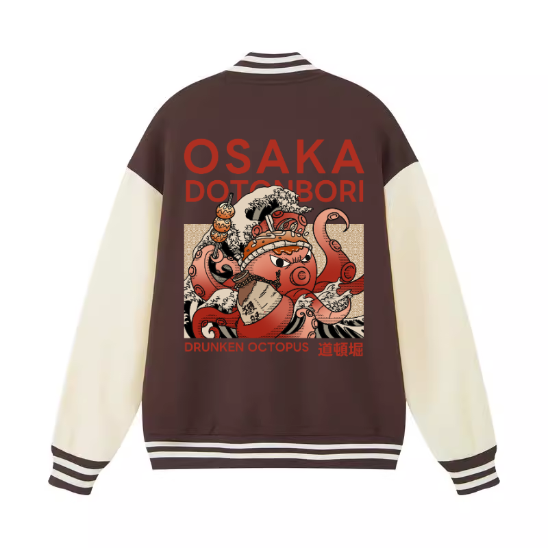 Osaka Dotonbori Drunken Octopus Vintage Cotton Varsity Jacket