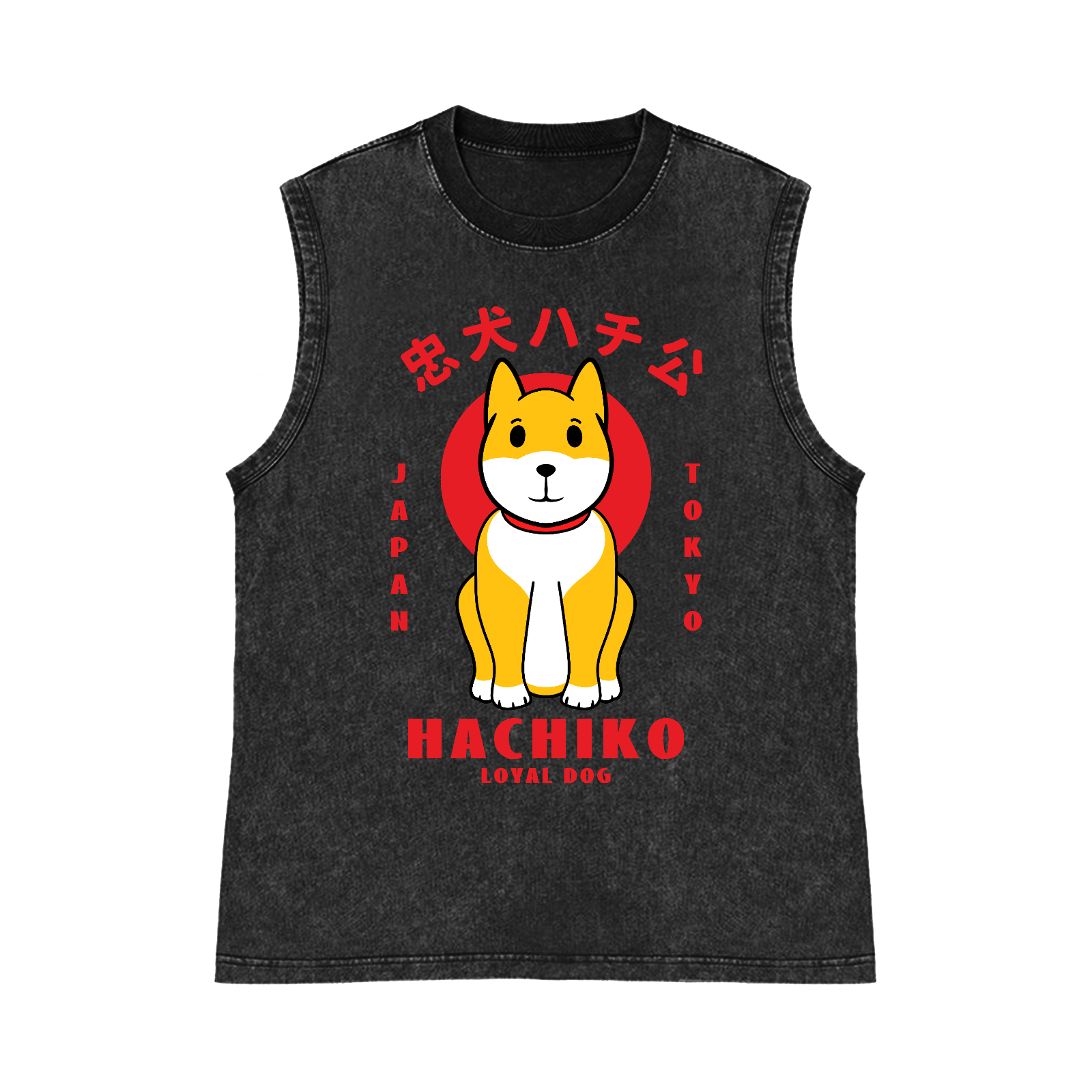 Hachiko Pure Cotton Wash-Dyed Sleeveless Tank Top