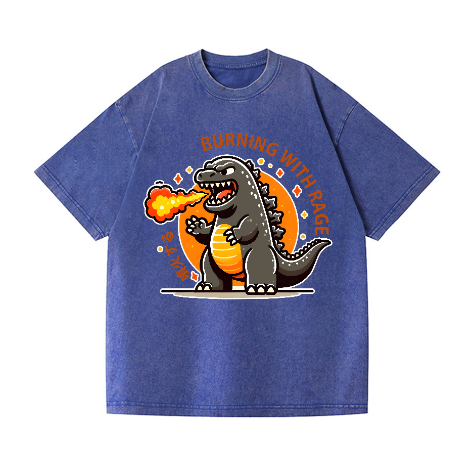 Burning Kaiju Vintage Wash Japanese Design T-Shirt
