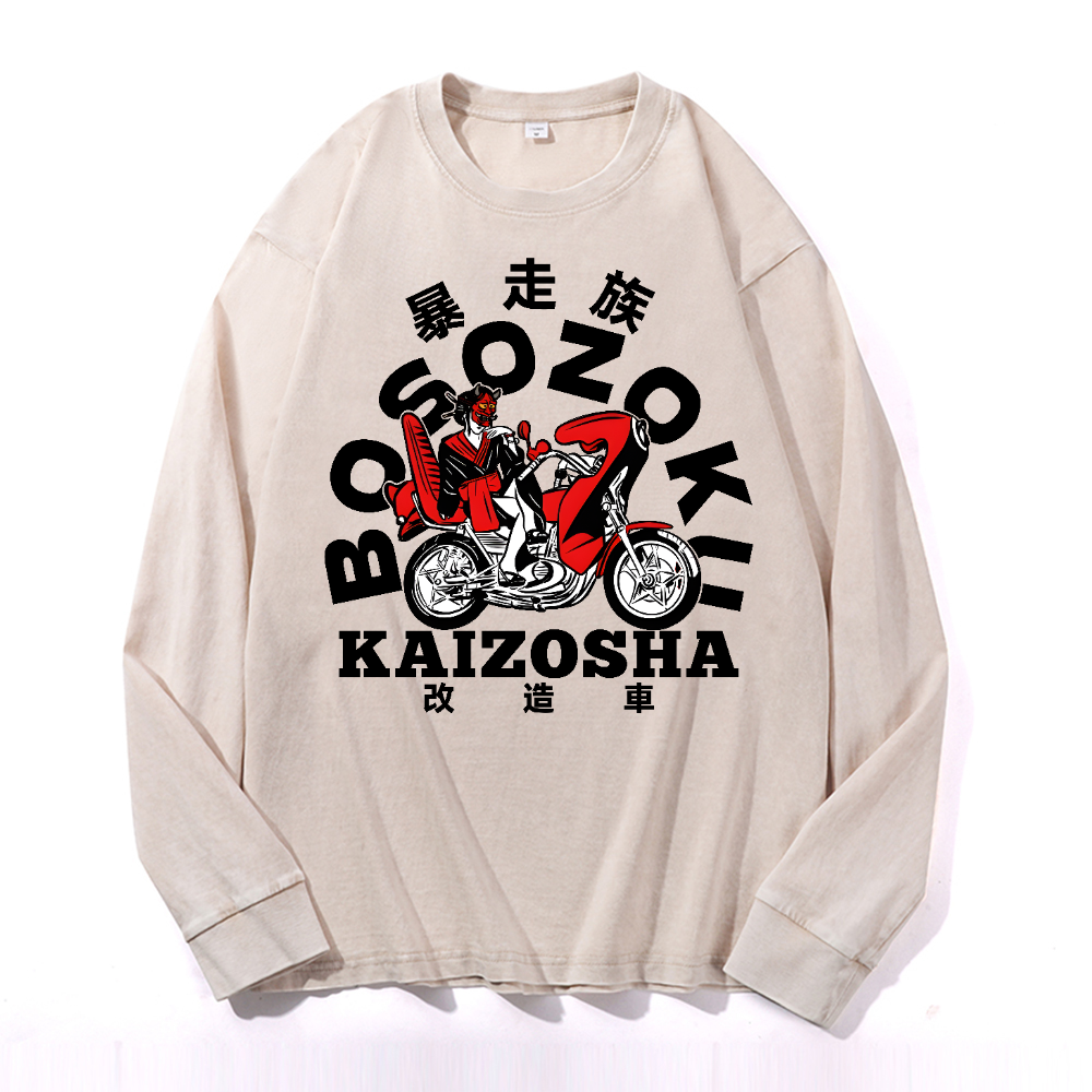 Bosozoku Vintage Cotton Wash Crewneck Long-Sleeve T-Shirt