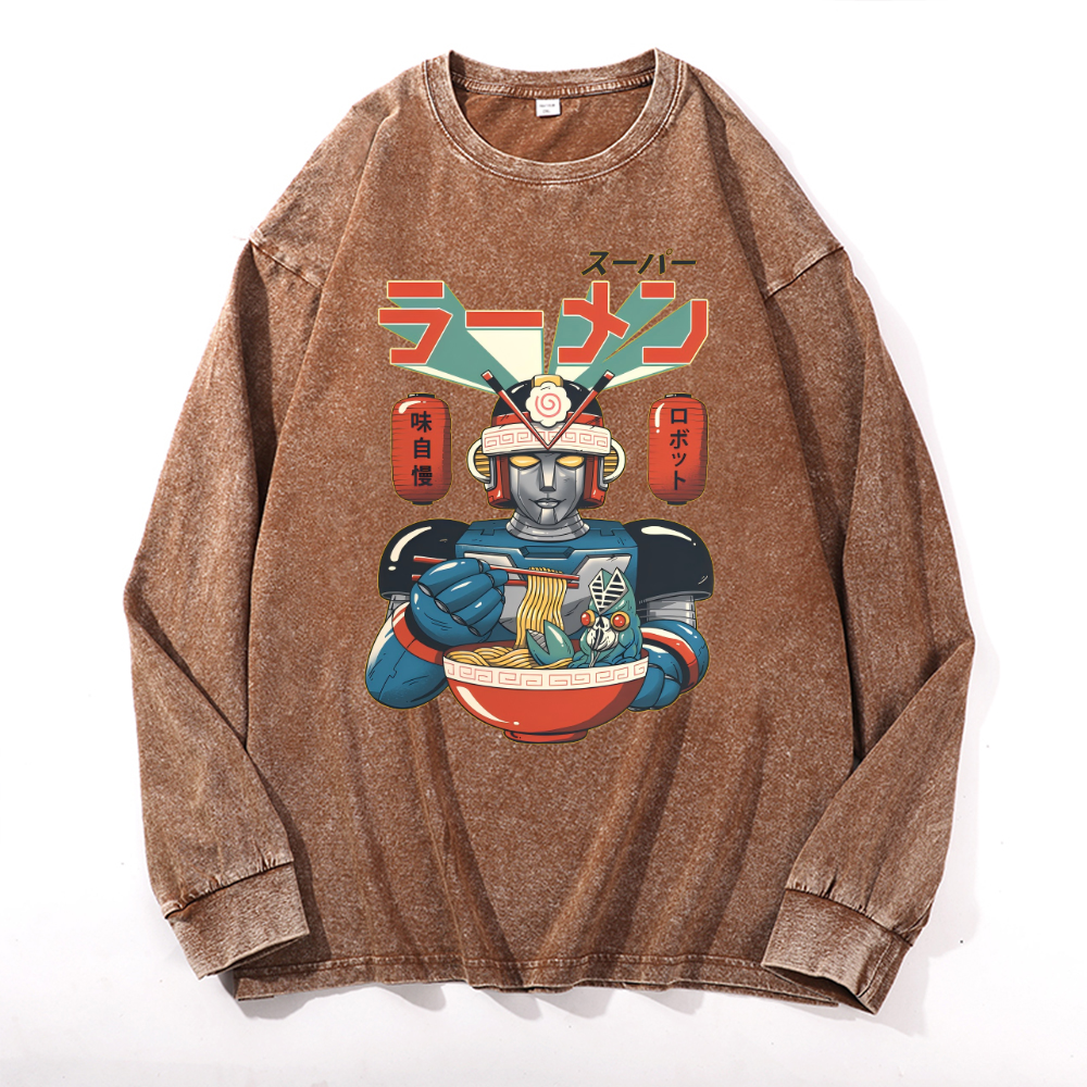 Vintage Cotton Wash Crewneck Long-Sleeve T-Shirt