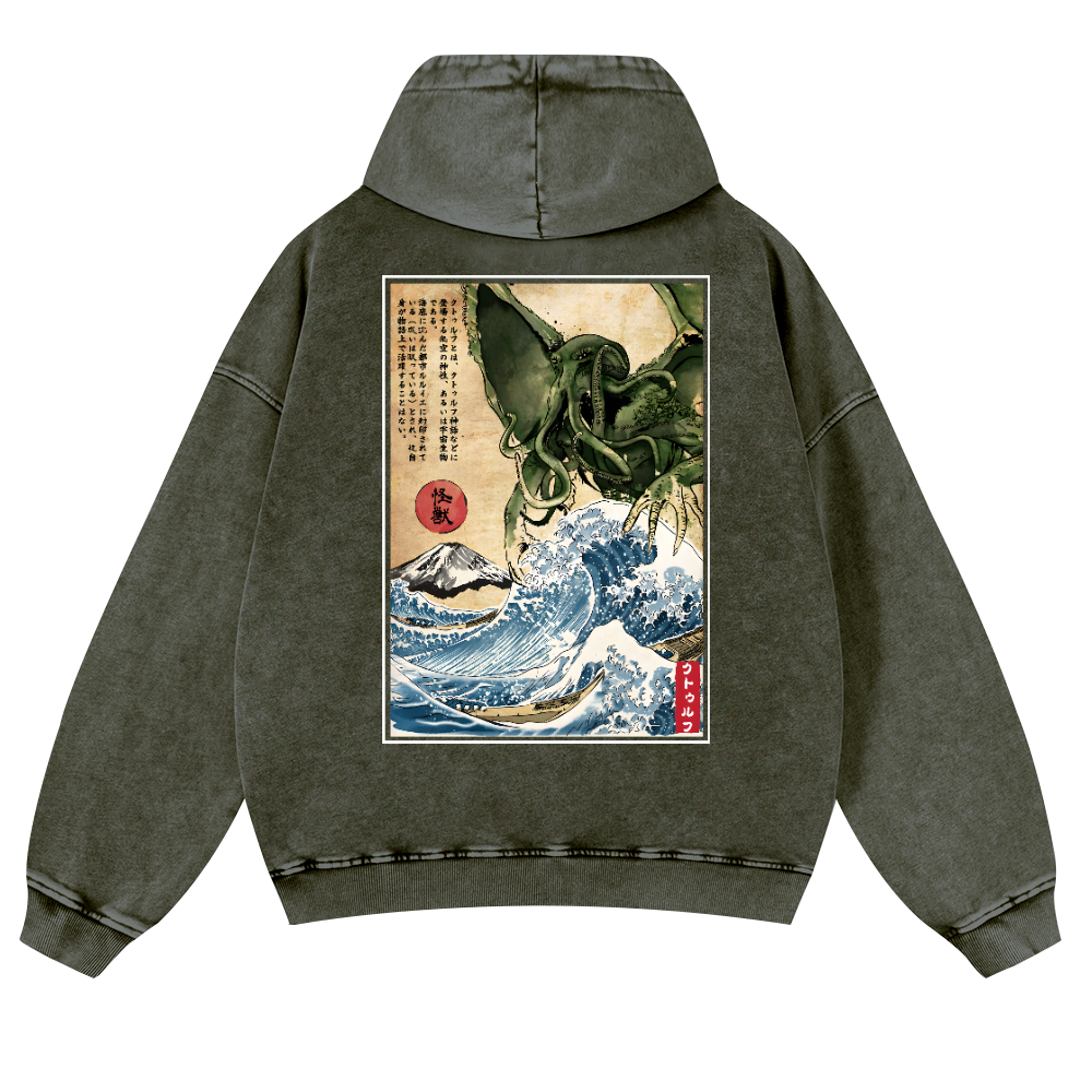 Octopus Ukiyoe Vintage Washed Cotton Back Art Hoodie
