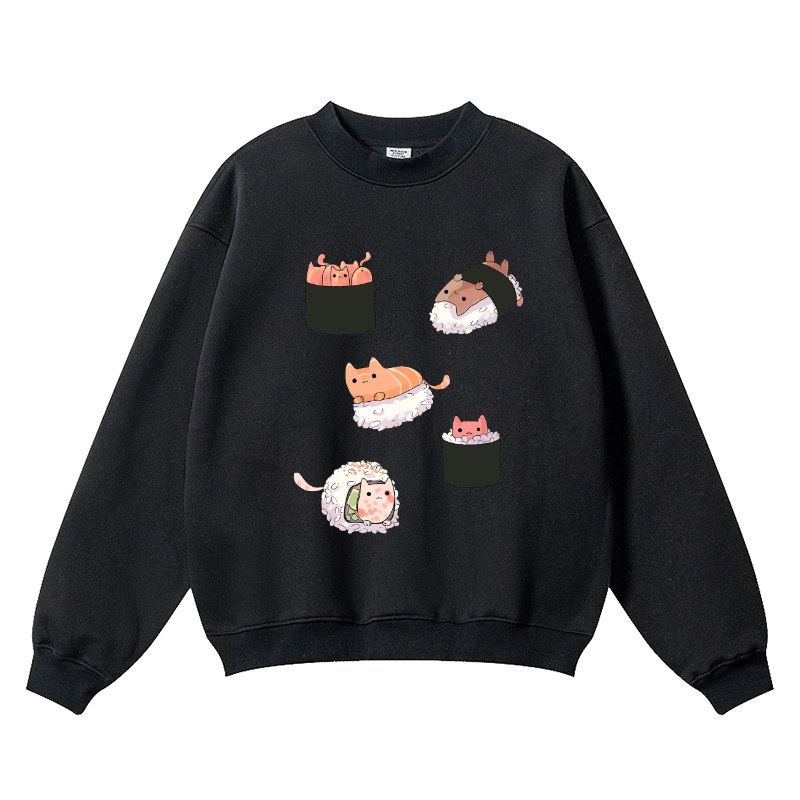 Sushi Cat Vintage Cotton Blend Crewneck Sweatshirt
