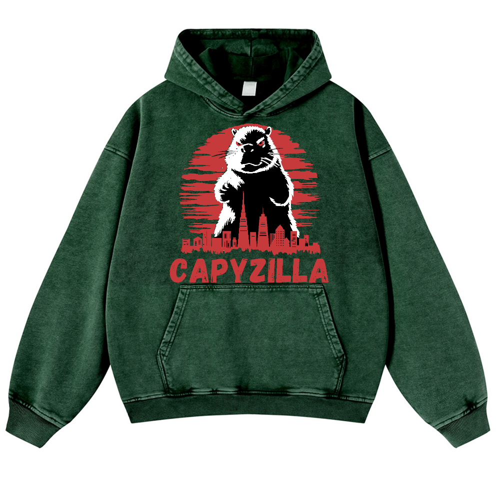 Capybara Kaiju Capyzilla Vintage Washed Thick Cotton Hoodie